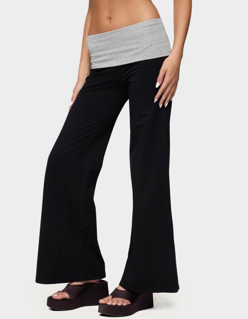 EDIKTED Wide Leg Contrast Fold Over Pants image number 1