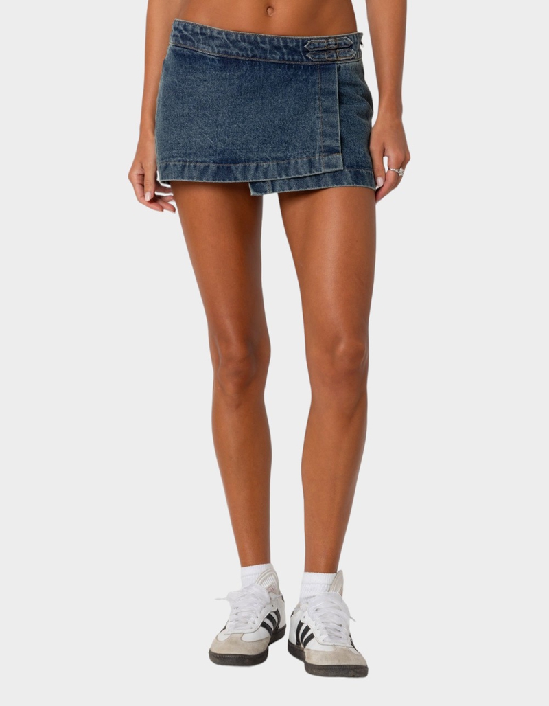 EDIKTED Asymmetric Denim Wrap Skort image number 0