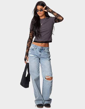 EDIKTED Layered Lace Sleeve Tee Alternative Image