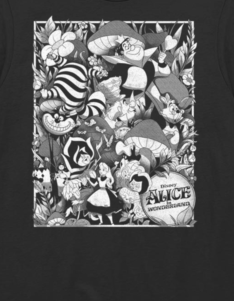 ALICE IN WONDERLAND Black And White Collage Unisex Tee image number 1