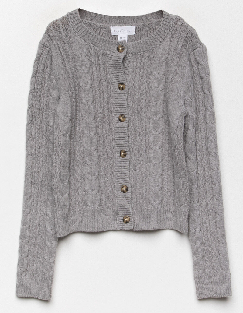 FULL TILT Cable Knit Girls Heather Gray Cardigan image number 0