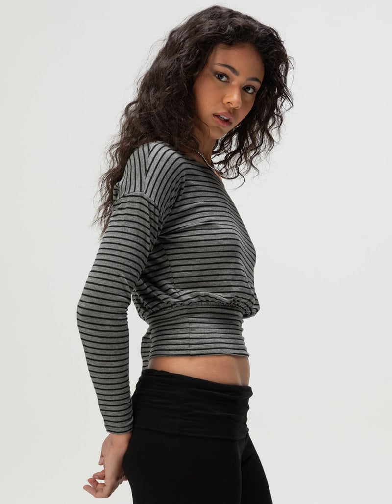 RSQ Womens Stripe Off The Shoulder Long Sleeve Top image number 2