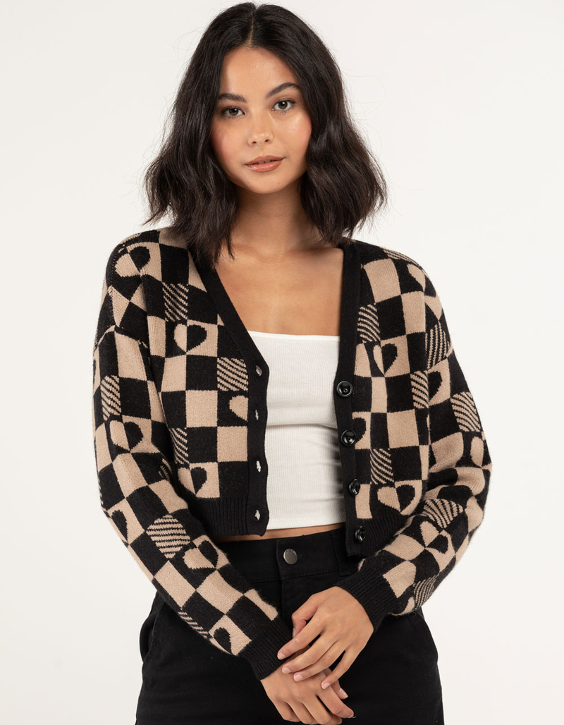RSQ Womens Checkered Crop Cardigan image number 0