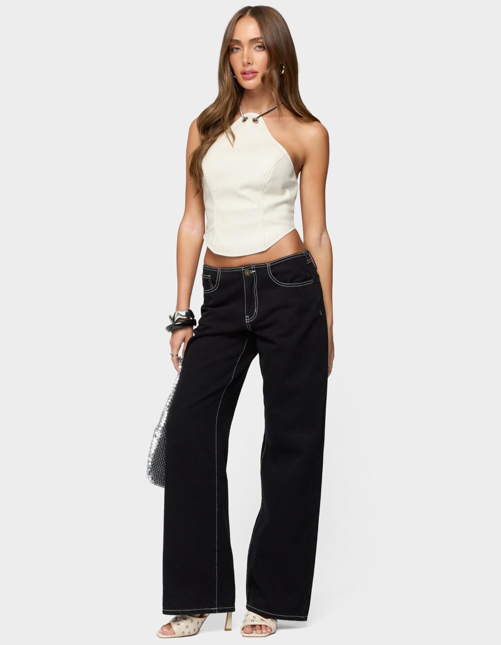 EDIKTED Kizzie Faux Leather Halter Top - WHITE - L | Tillys