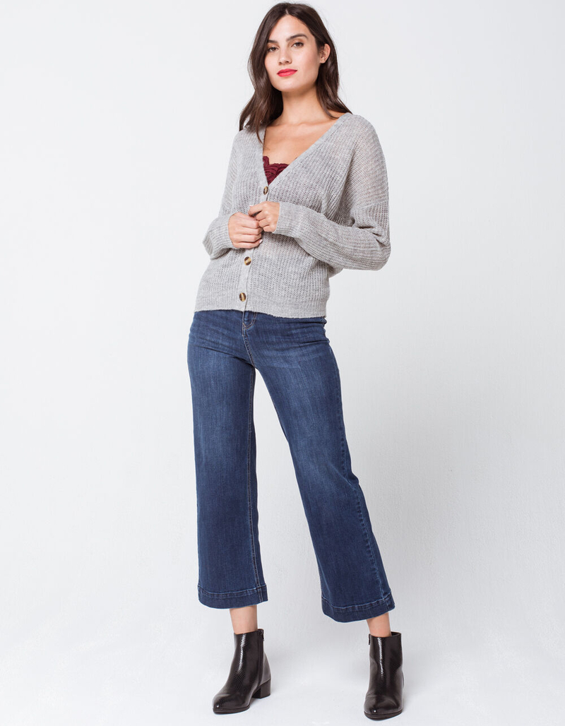 FULL TILT Essential Heather Grey Womens Cardigan image number 3