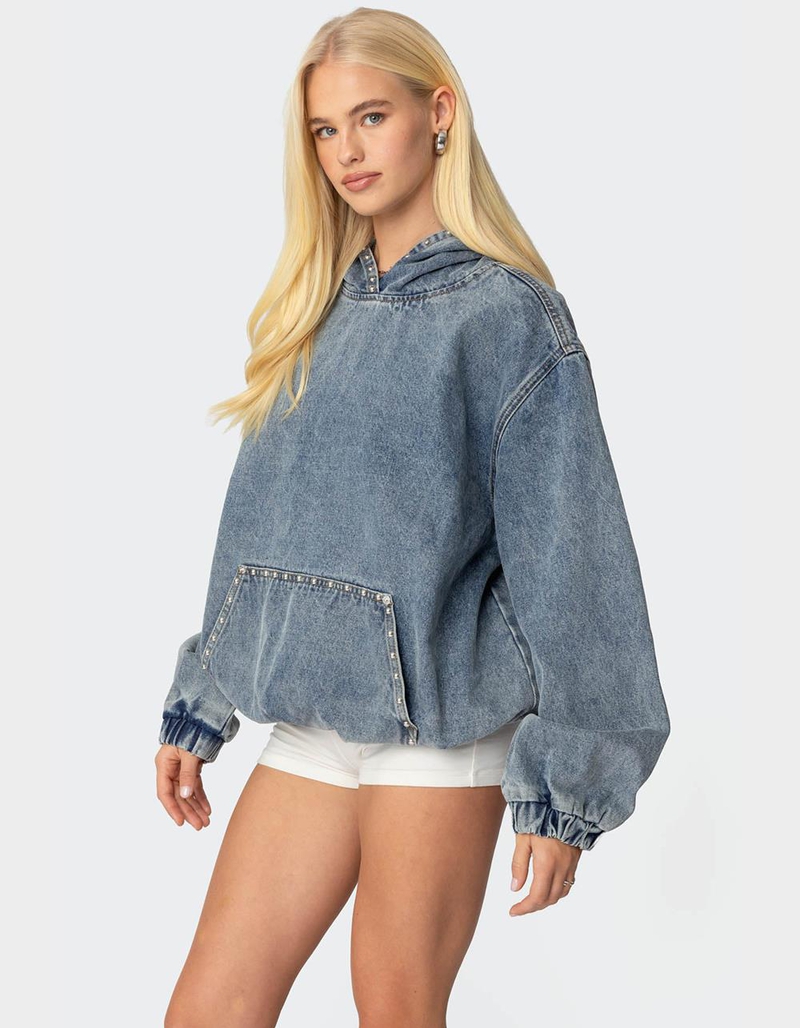 EDIKTED Marney Oversized Studded Denim Hoodie image number 2