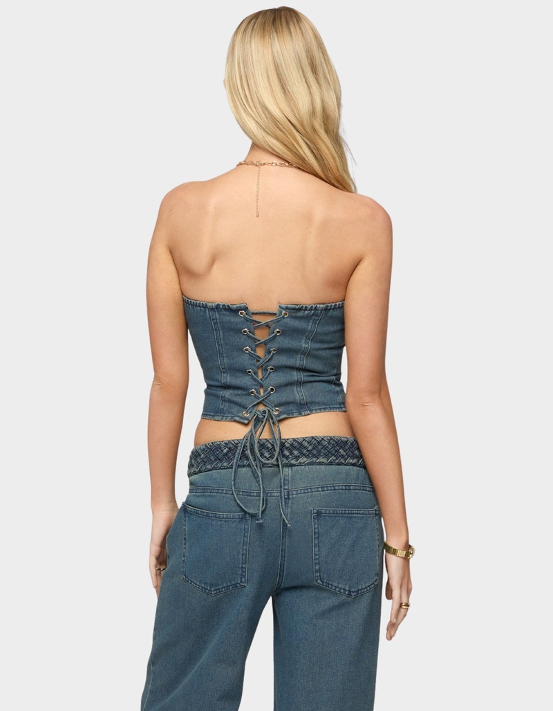 EDIKTED Braidey Strapless Denim Top image number 2