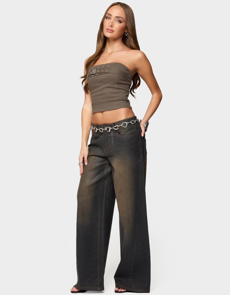 EDIKTED Nadiya Twill Belted Strapless Top image number 3