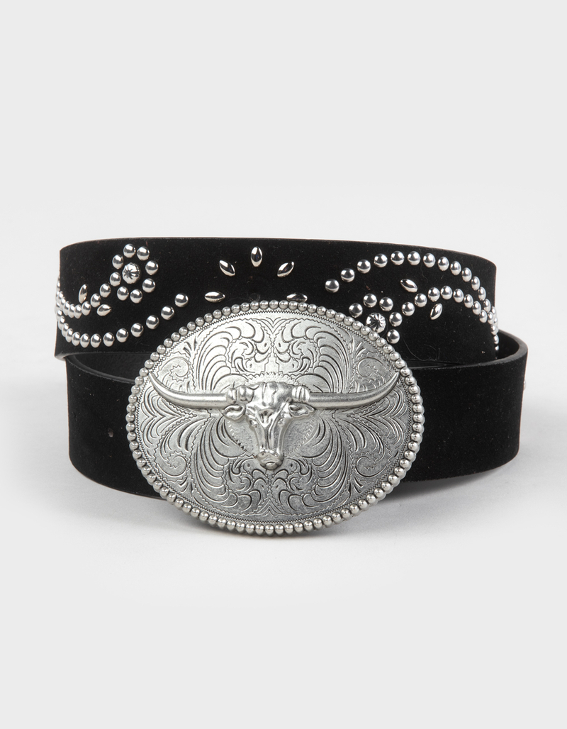 Longhorn Faux Suede Stud Belt image number 0