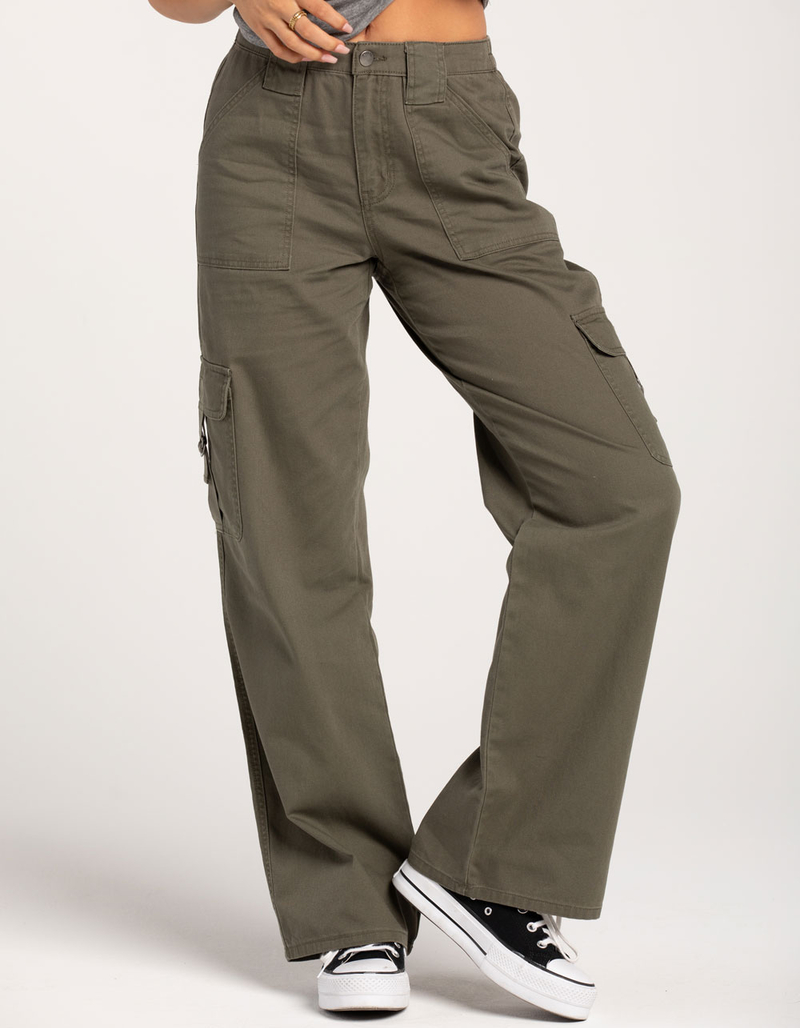 RSQ Womens Mid Rise Cargo Tape Pocket Twill Pants image number 1