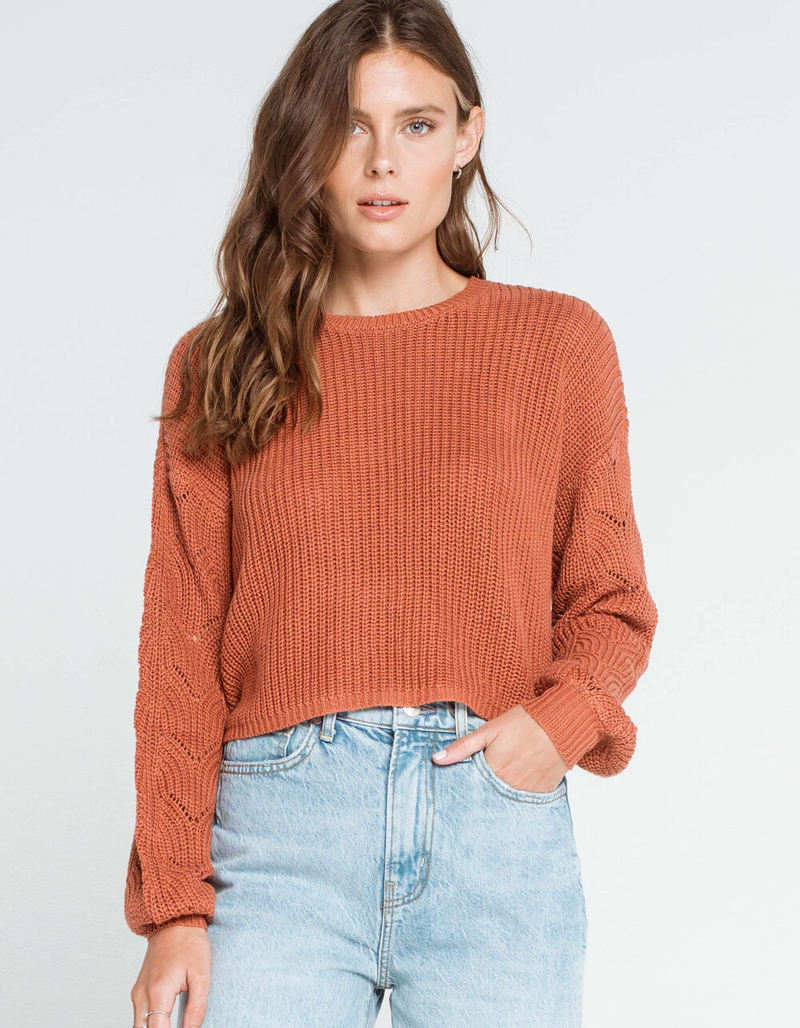 SKY AND SPARROW Knit Balloon Sleeve Womens Rust Sweater image number 1