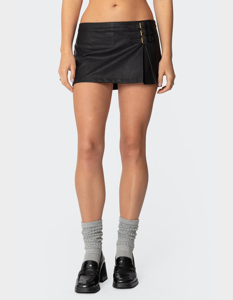 EDIKTED Triple Belt Faux Leather Mini Skort image number 0