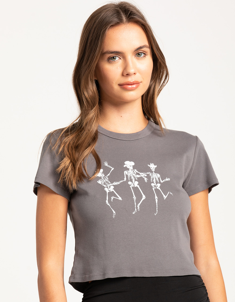 FULL TILT Dancing Skeleton Womens Baby Tee image number 0