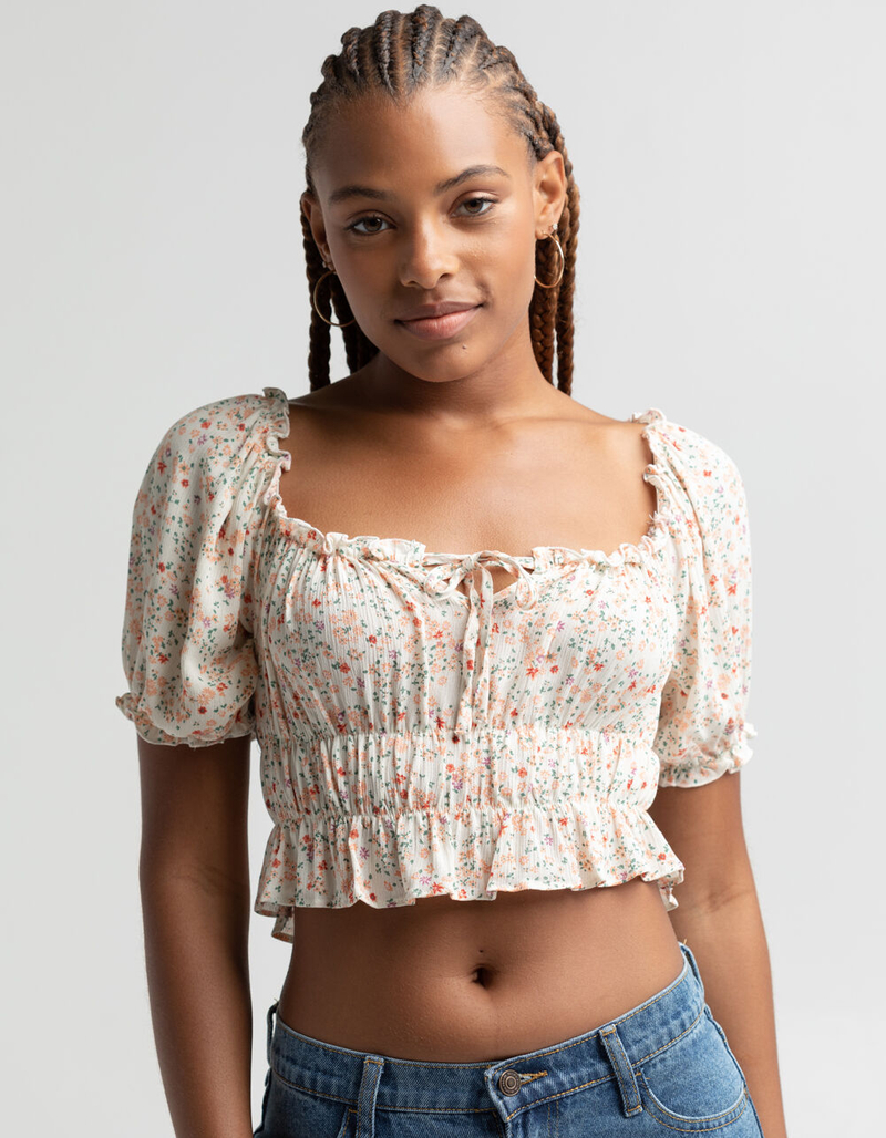 LIBERTY LOVE Puff Sleeve Cinch Waist Womens Top image number 0