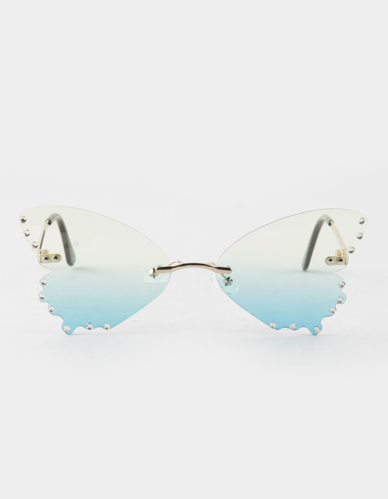 BLUE CROWN Butterfly Rhinestone Rimless Sunglasses image number 1