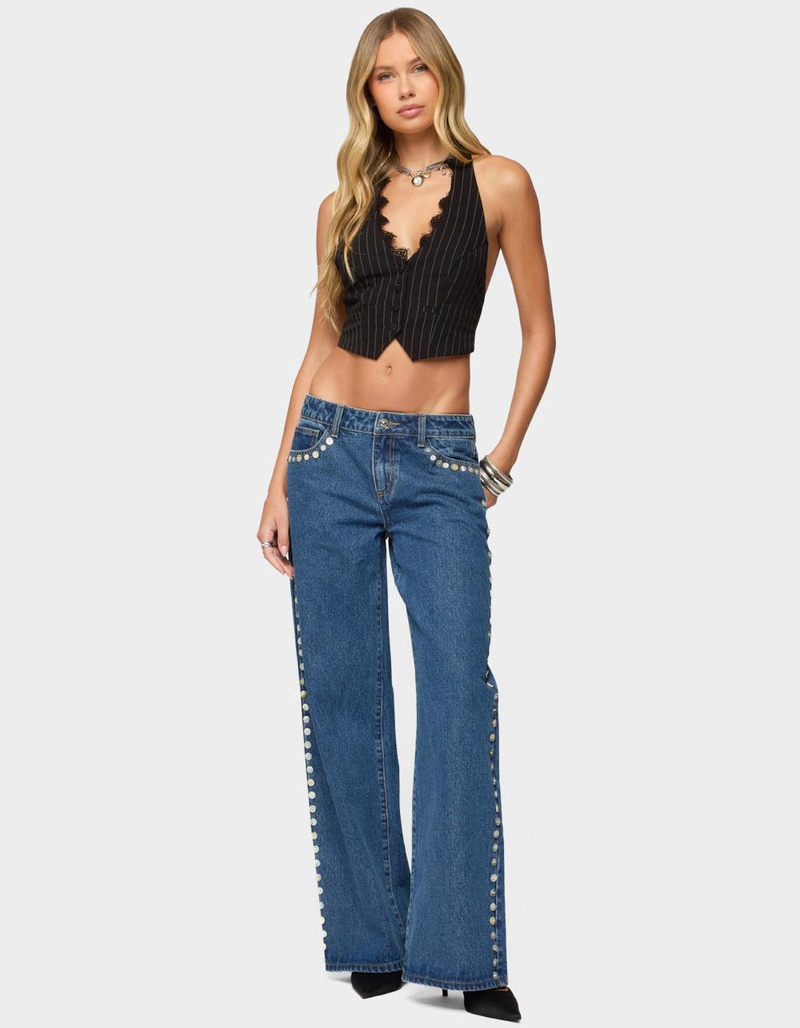 EDIKTED Iridescent Button Low Rise Jeans image number 3