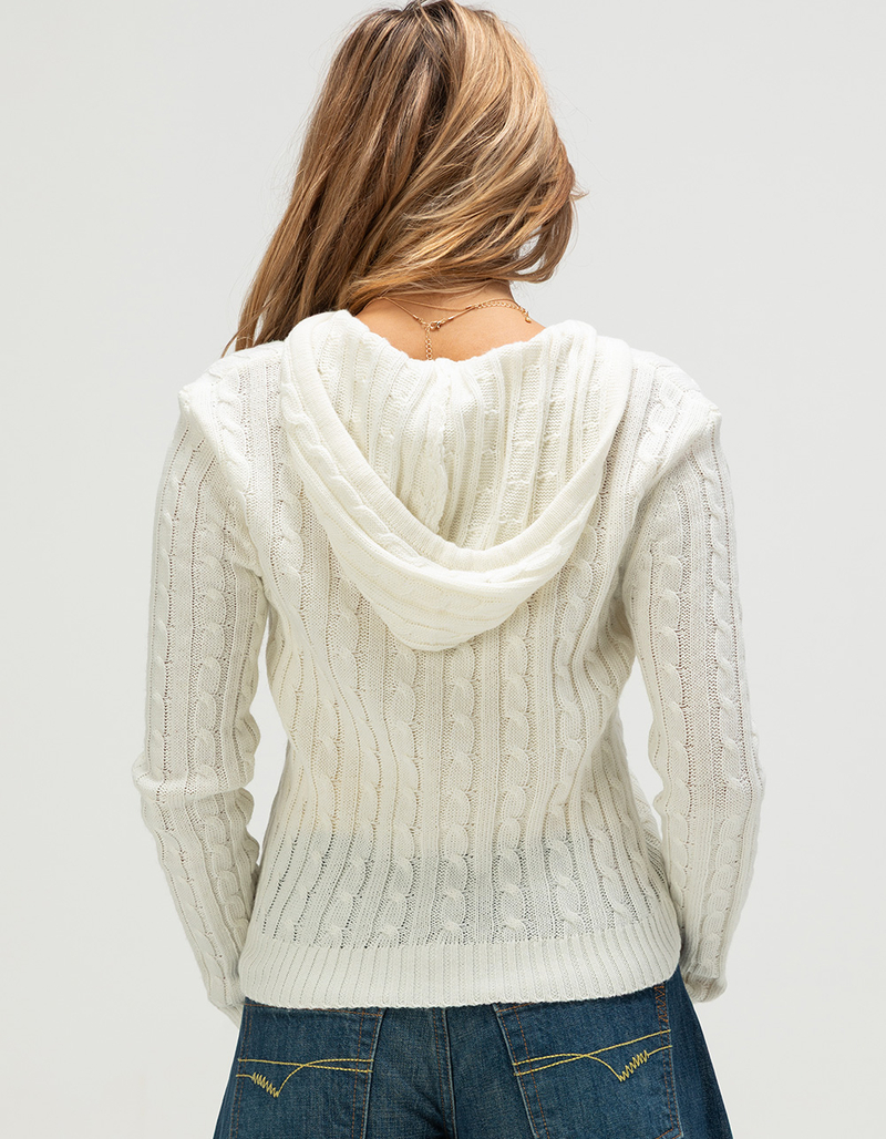 LOVE TREE Womens Zip-Up Hooded Cable Knit Sweater image number 3