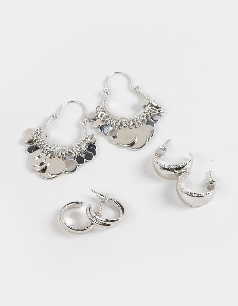 FULL TILT 3 Pack Boho/Coin Hoop Earrings image number 0