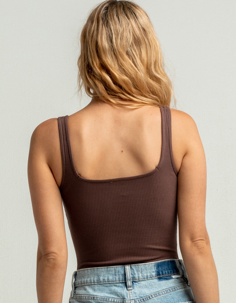 SKY AND SPARROW Sleeveless Square Neck Chocolate Bodysuit image number 2