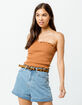 SKY AND SPARROW Ribbed Lettuce Edge Camel Womens Tube Top image number 1