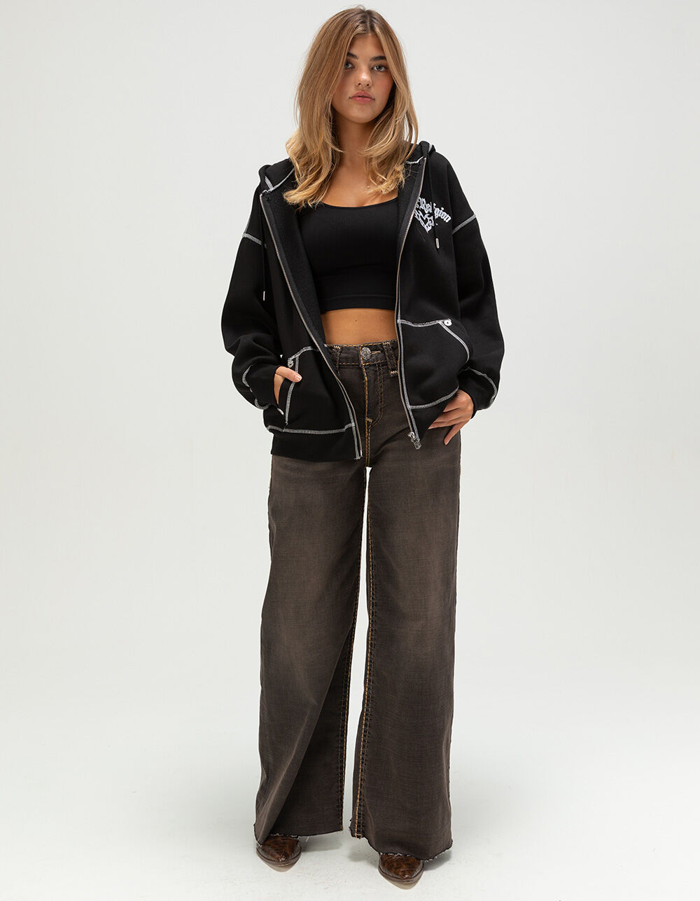 TRUE RELIGION Winged Heart Applique Womens Zip-Up Boyfriend Hoodie