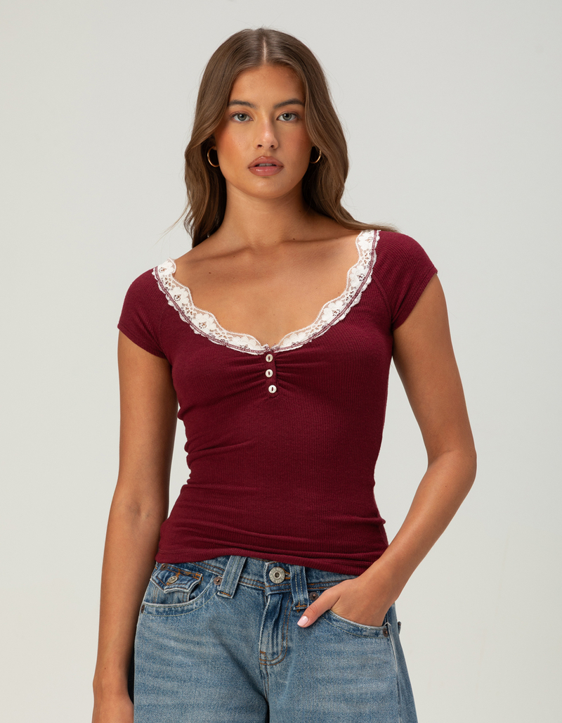 BDG Urban Outfitters Diana Womens Lace Trim Henley Top image number 0