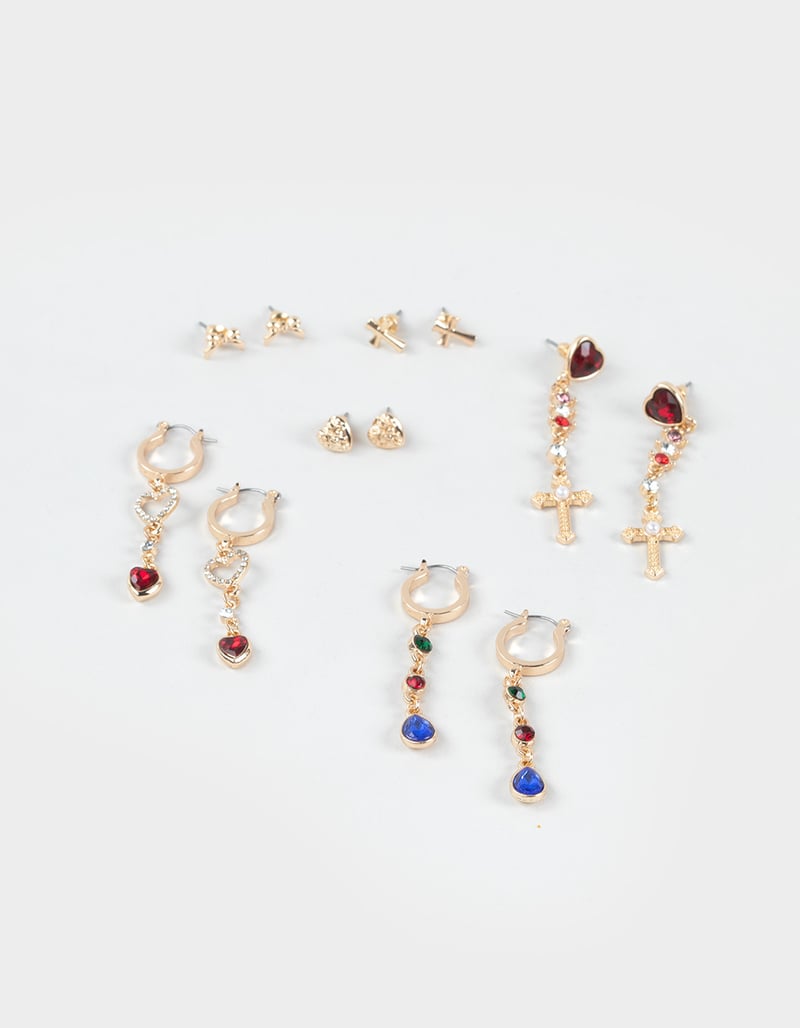 FULL TILT 6 Pack Cross/Multi Color Stone Earrings image number 0