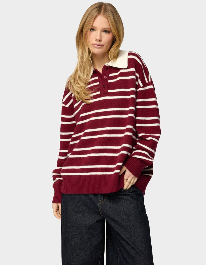 EDIKTED Rilynn Striped Polo Sweater image number 0