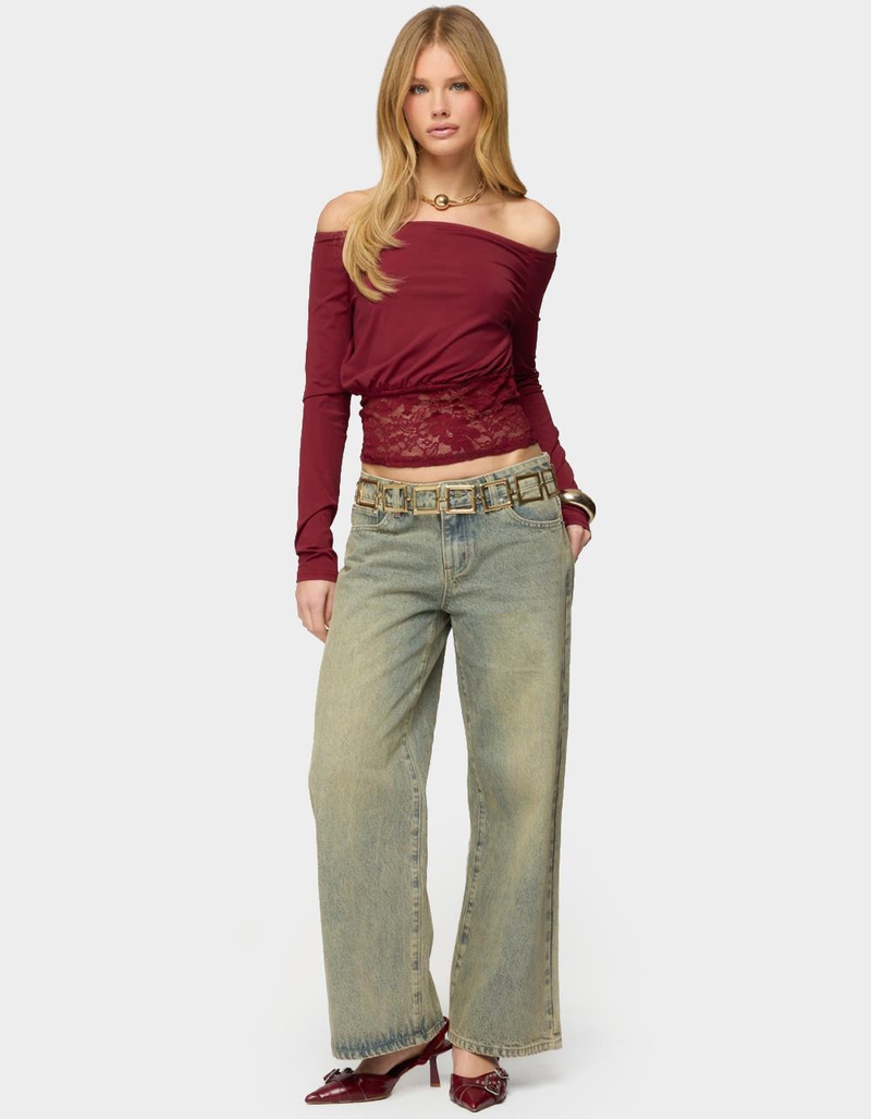 EDIKTED Dorona Lacey Off Shoulder Top image number 3