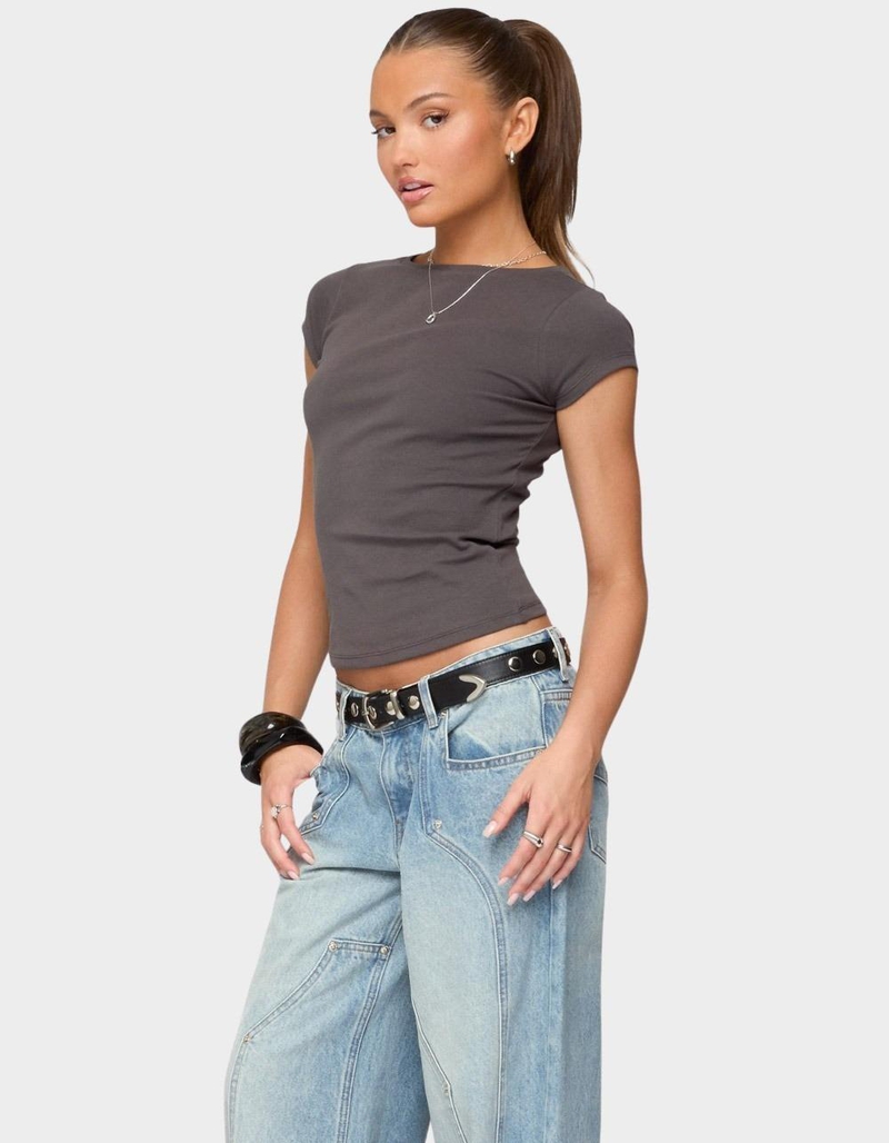EDIKTED Oliana Ribbed Boat Neck Tee image number 1