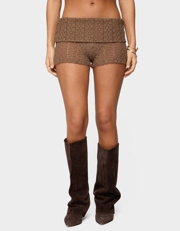 EDIKTED Rye Sheer Textured Foldover Shorts Primary Image