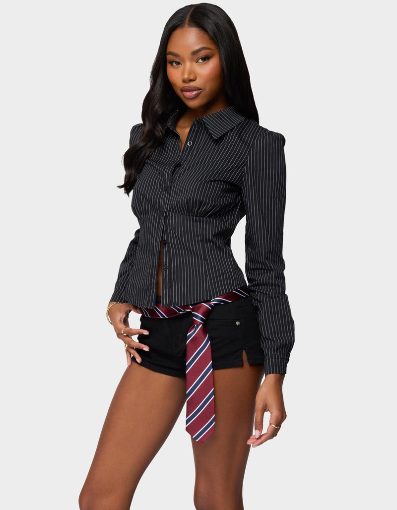 EDIKTED Tailored Pinstripe Button Up Shirt image number 1