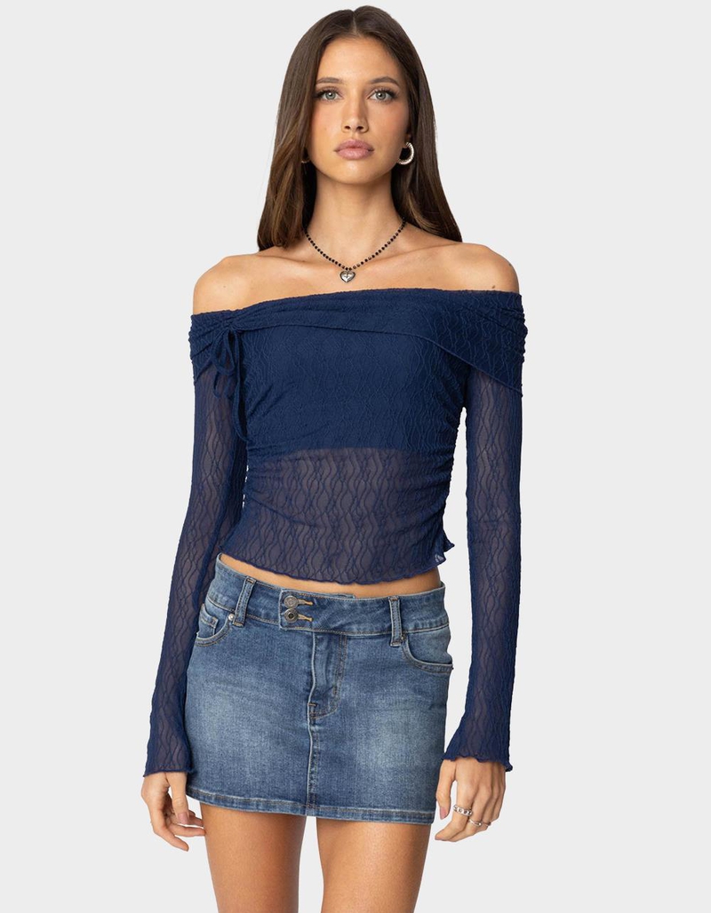 EDIKTED Drawstring Fold Over Sheer Top image number 0