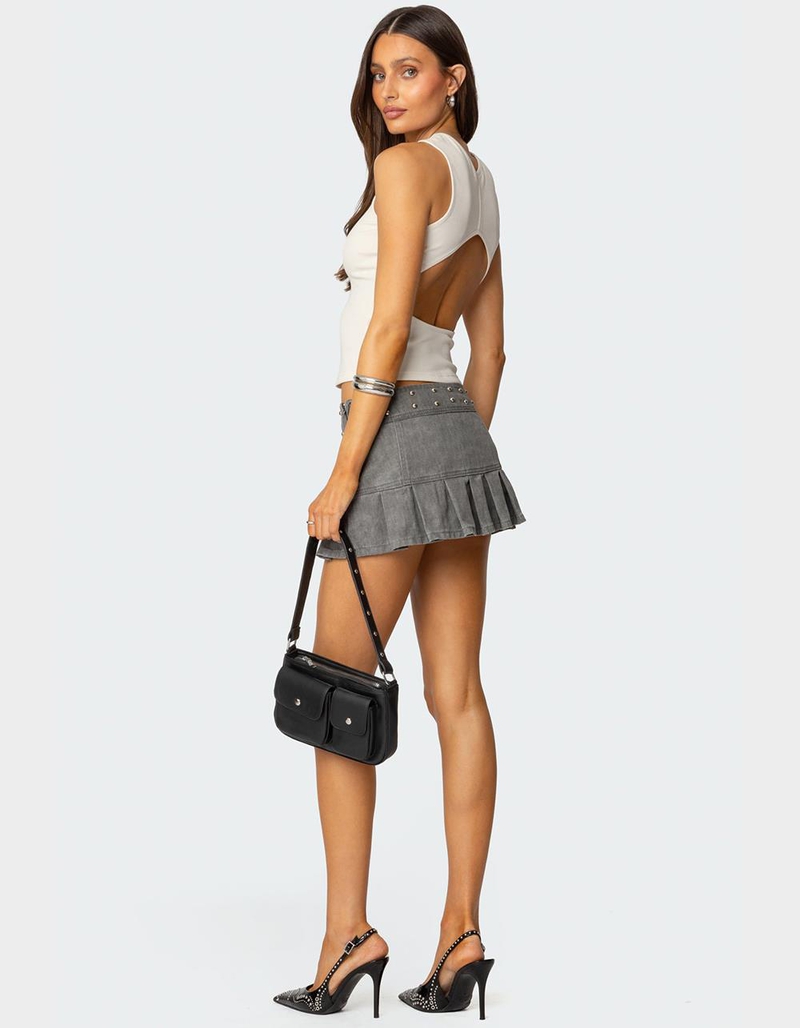 EDIKTED Stud Pleated Denim Mini Skirt image number 4