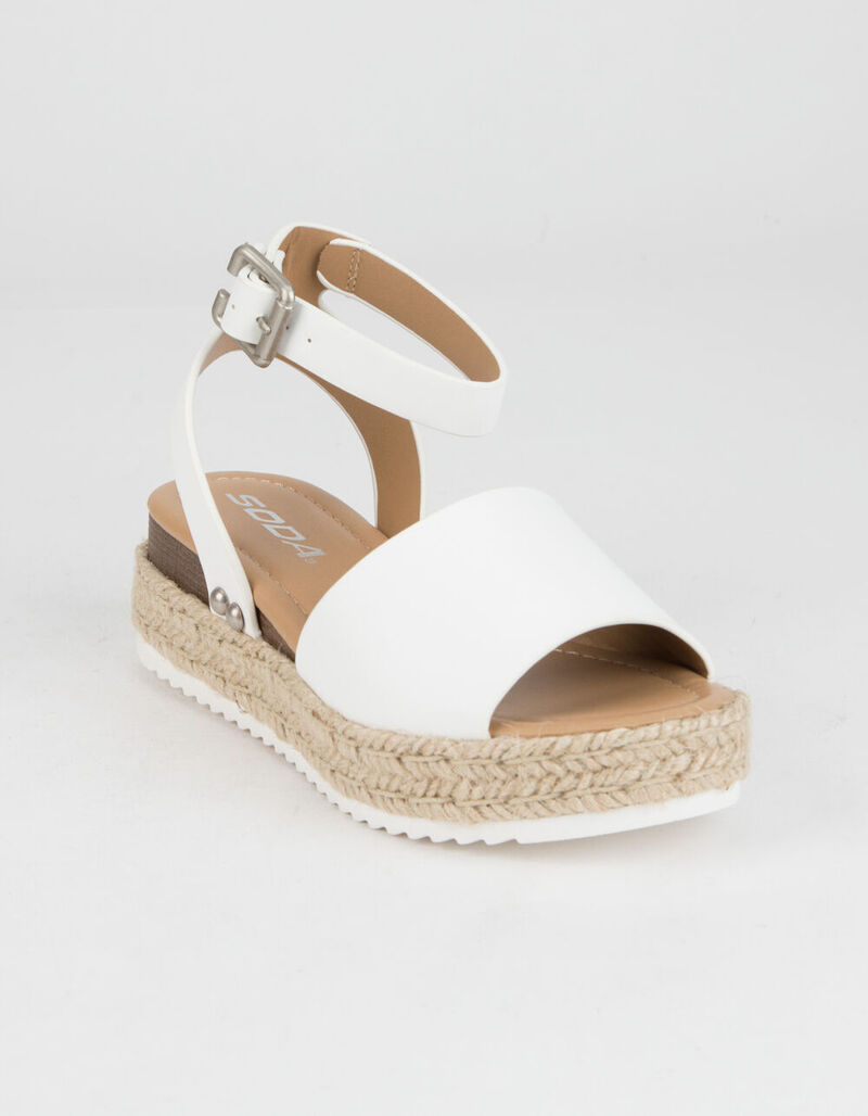 SODA Ankle Strap Girls White Espadrille Flatform Sandals - WHITE ...