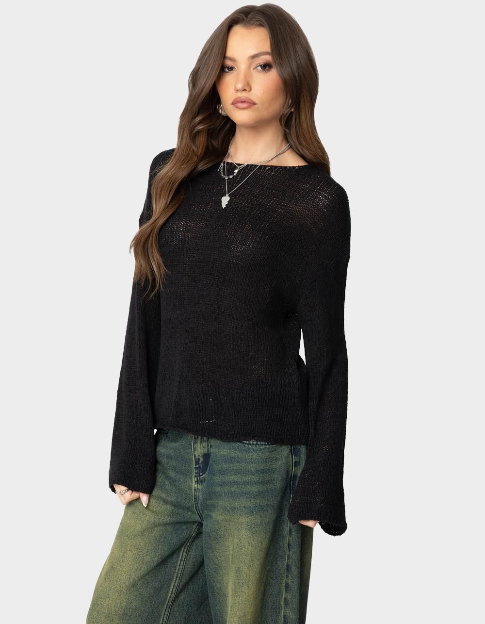 EDIKTED Striped Drop Shoulder Light Knit Sweater - BLACK | Tillys