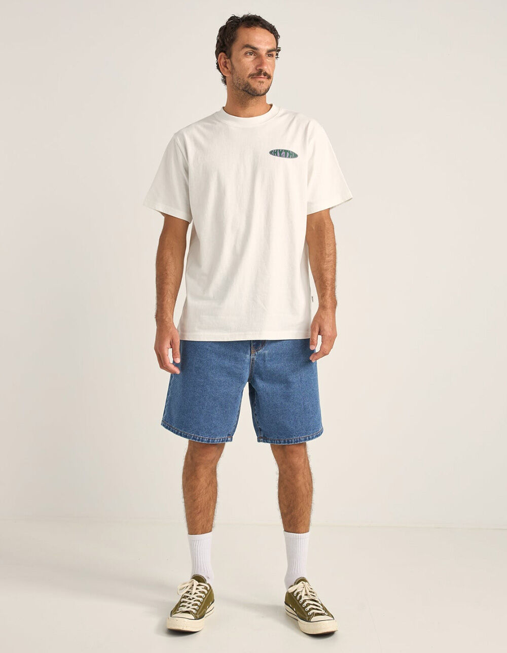 RHYTHM Turnback Mens Denim Shorts - DRK BLUE/AQUA | Tillys