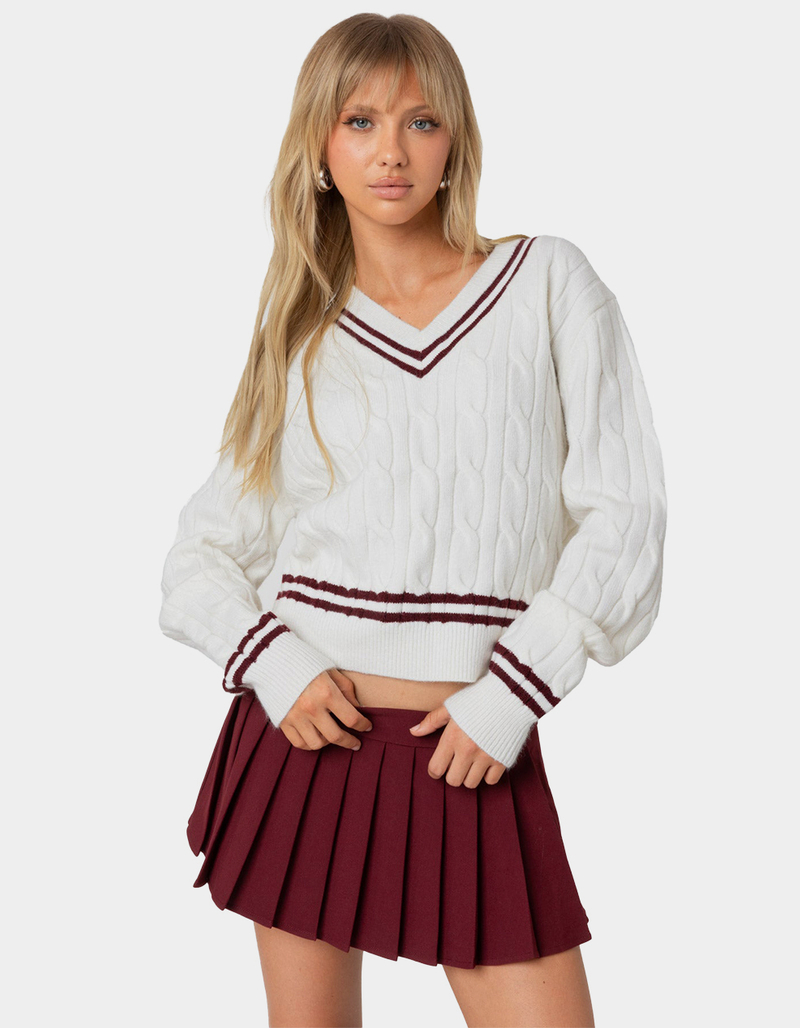 EDIKTED Dean V-Neck Cable Knit Sweater image number 0