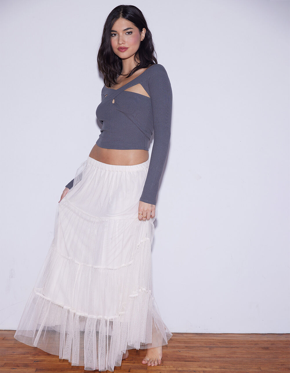 WEST OF MELROSE Tulle Tiered Womens Maxi Skirt - CREAM | Tillys