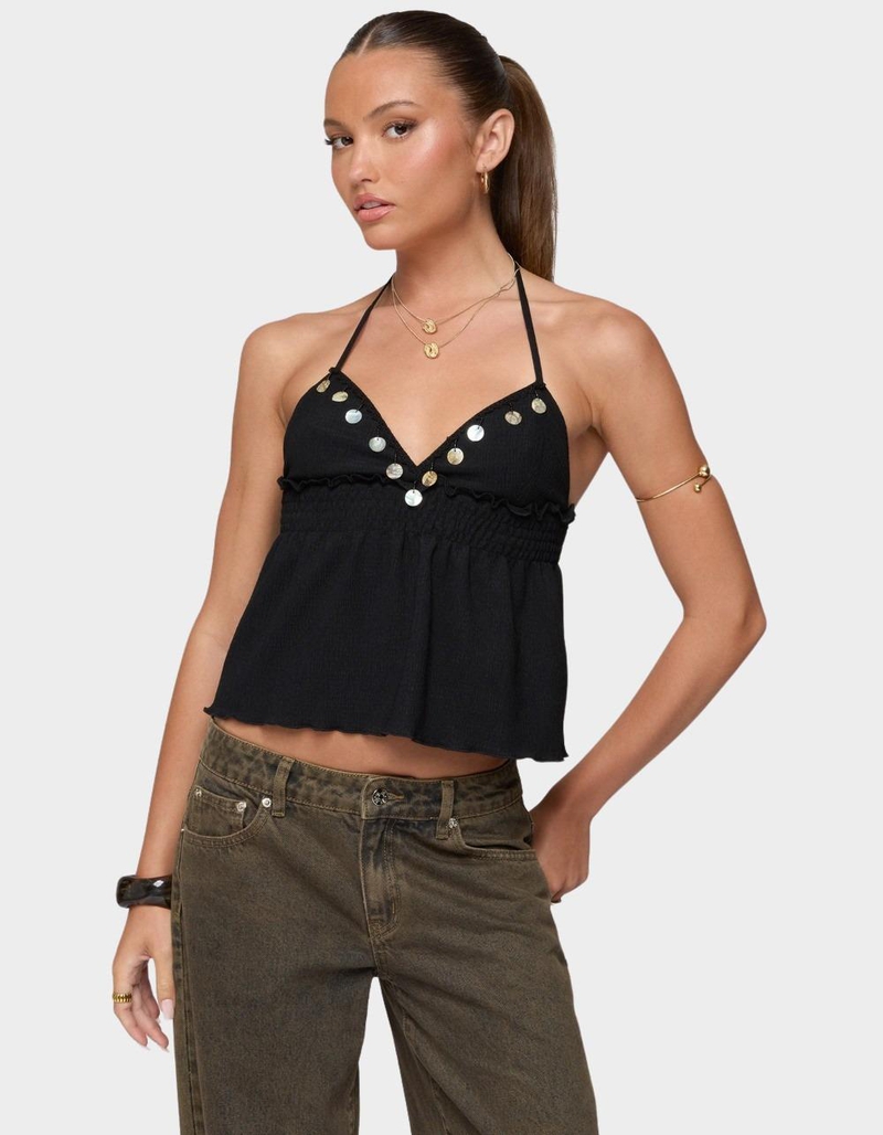 EDIKTED Textured Iridescent Babydoll Halter Top image number 0
