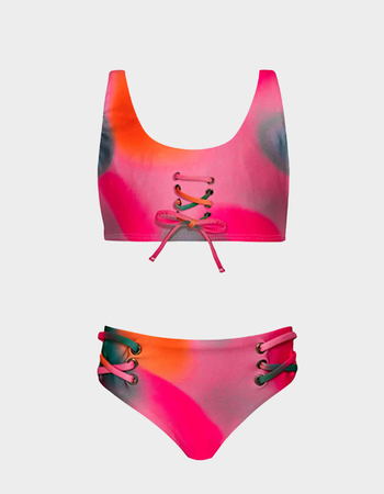 PQ SWIM Tie Dye Lace Up Girls Bikini Set Primary Image