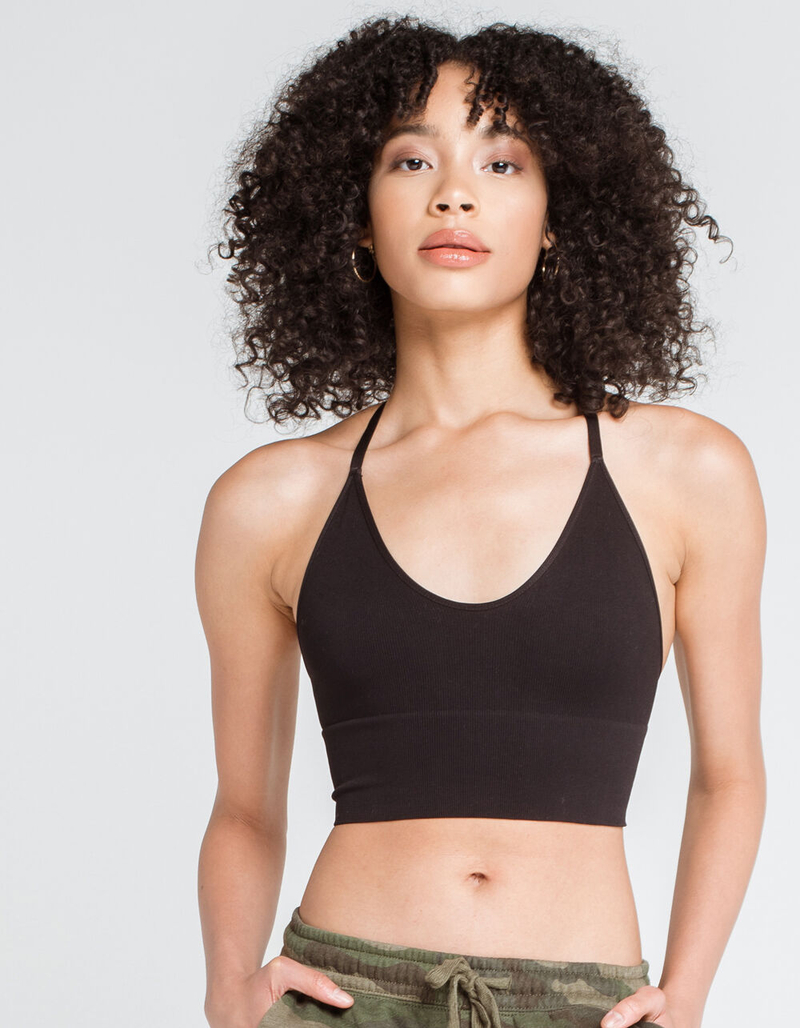 FULL TILT O-Ring Back Seamless Ribbed Black Bralette image number 0