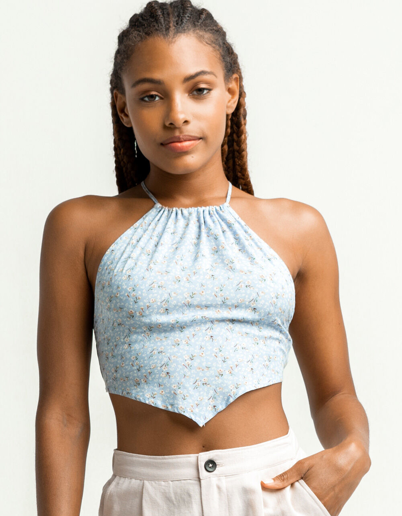 SKY AND SPARROW Open Lace Up Back Womens Light Blue Cami image number 0