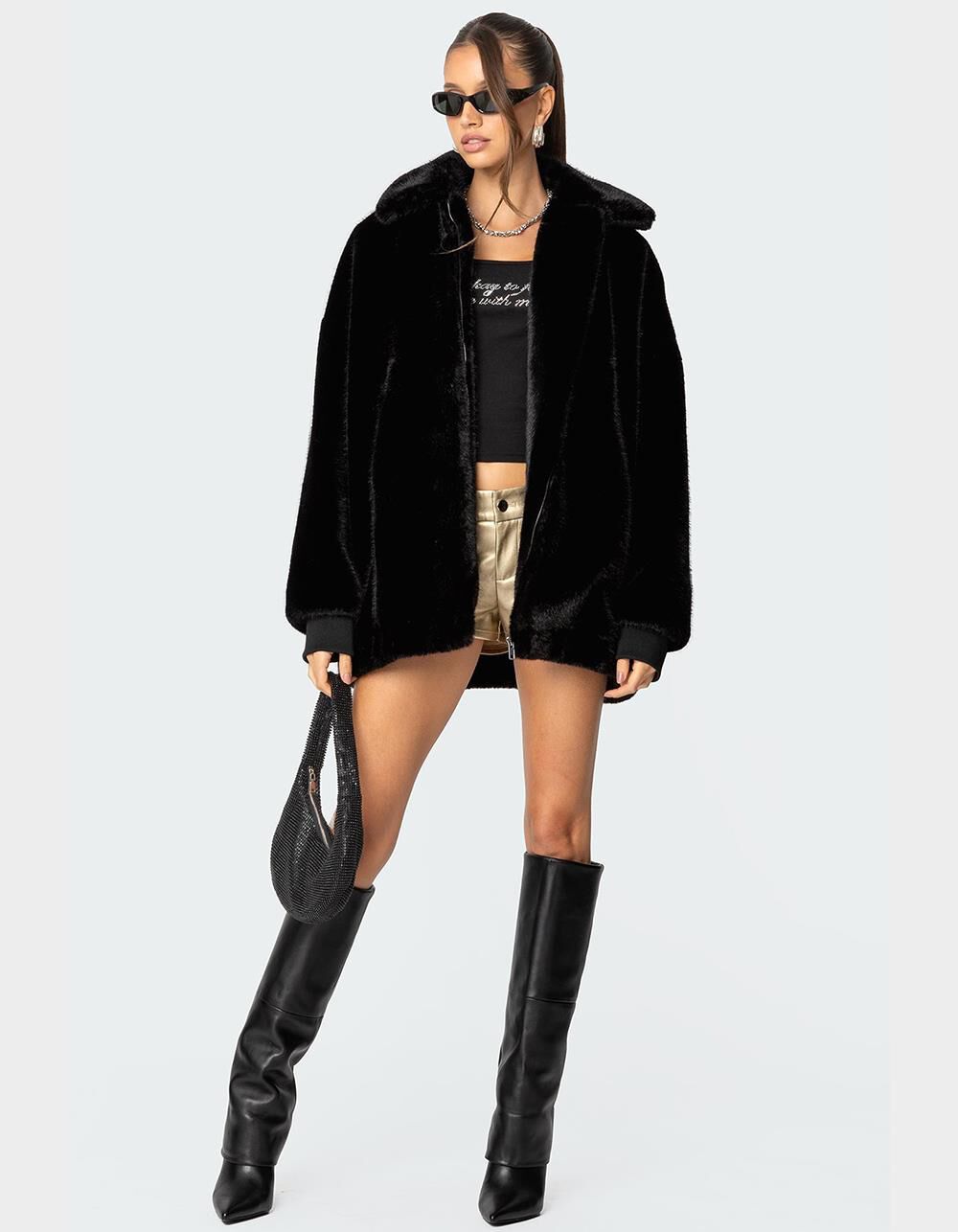 EDIKTED Taylor Oversized Faux Fur Jacket - BLACK | Tillys