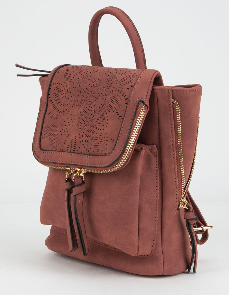 VIOLET RAY Kendall Floral Perforated Rust Mini Backpack image number 1
