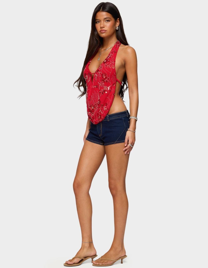 EDIKTED Beaded Chiffon Backless Cowl Neck Top image number 3