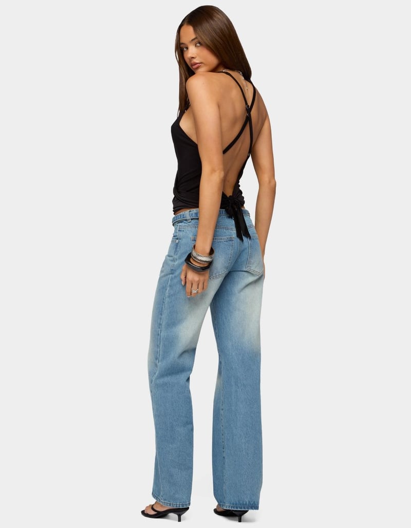 EDIKTED Belted Low Rise Straight Leg Jeans image number 3