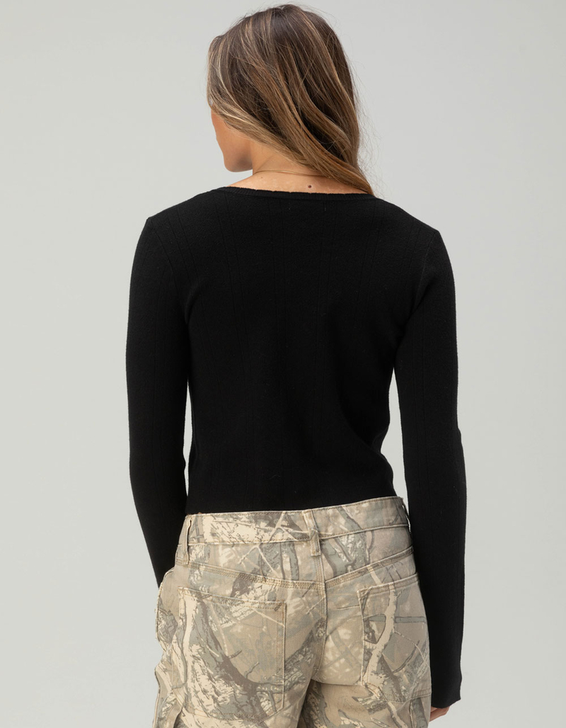 FULL TILT 3 Tie Front Womens Pointelle Cardigan image number 3