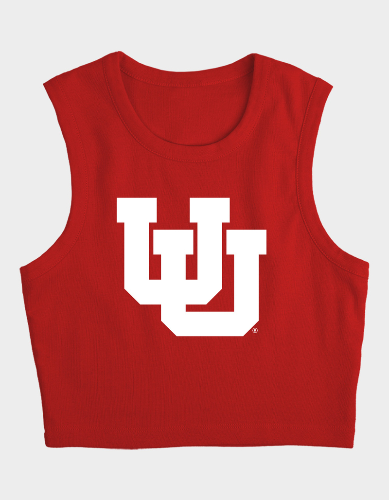 THE UNIVERSITY OF UTAH Distressed Primary Logo Womens Cropped Tank Top image number 3