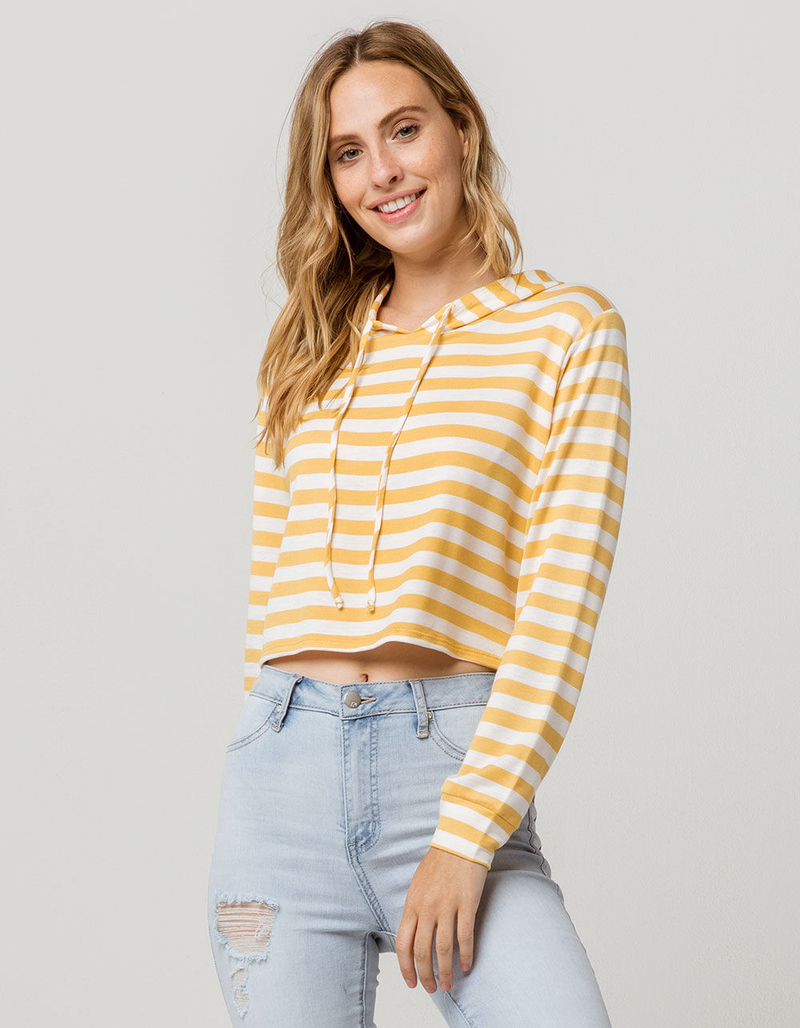 SKY AND SPARROW Stripe Mustard Womens Lightweight Hoodie image number 1